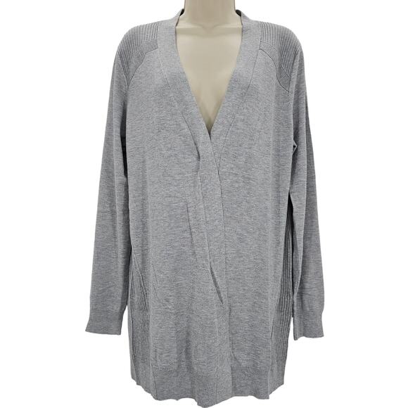 Love Ellie Womans size L Open Front Gray Light Cardigan Sweater Ribbed Knit NEW - Picture 1 of 8